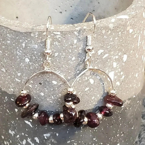 Baroque Garnet Sterling Silver Plated Earrings - Picture 1 of 8